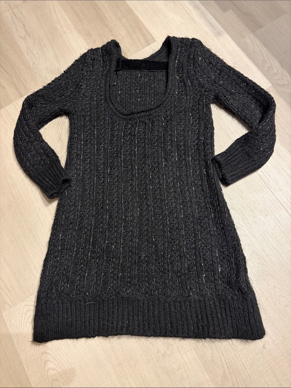 Zara Black Scoop-Neck Cable Knit Sweater Dress